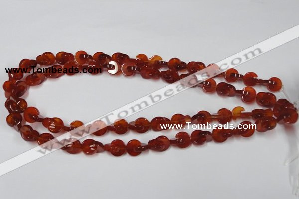 CAA152 15.5 inches 10*10mm curved moon red agate gemstone beads