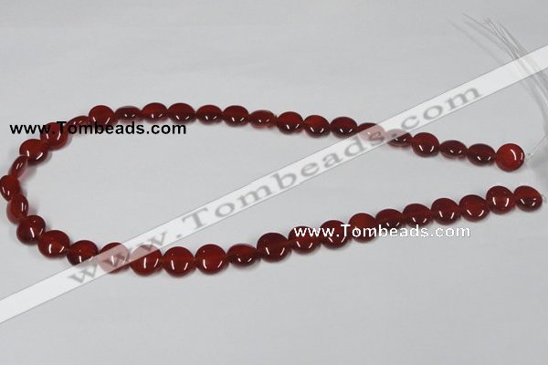 CAA156 15.5 inches 10mm flat round red agate gemstone beads