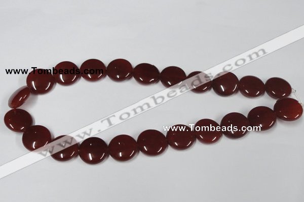 CAA158 15.5 inches 18mm flat round red agate gemstone beads