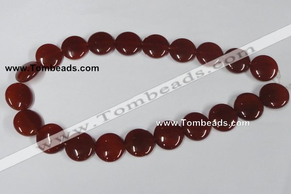 CAA159 15.5 inches 20mm flat round red agate gemstone beads