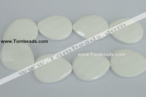 CAA16 15.5 inches 40*50mm faceted flat teardrop white agate beads