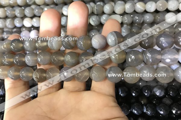 CAA1632 15.5 inches 10mm faceted round banded agate beads