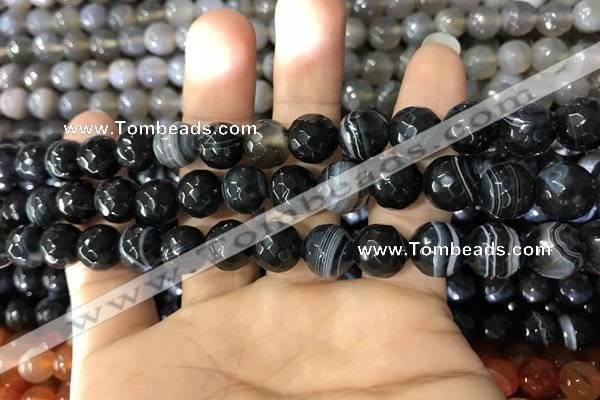 CAA1642 15.5 inches 10mm faceted round banded agate beads