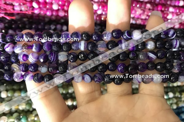 CAA1650 15.5 inches 6mm faceted round banded agate beads