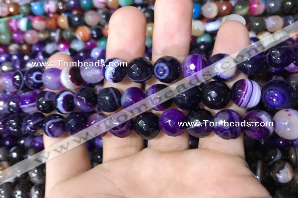 CAA1652 15.5 inches 10mm faceted round banded agate beads