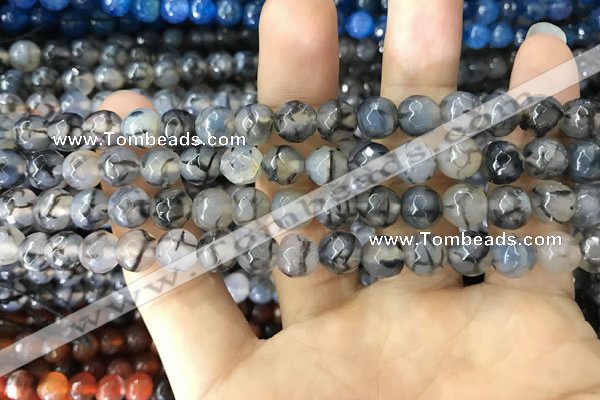 CAA1700 15 inches 8mm faceted round fire crackle agate beads