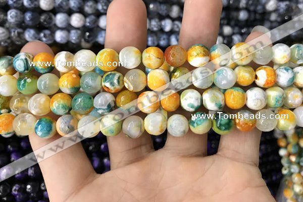 CAA1707 15 inches 8mm faceted round fire crackle agate beads