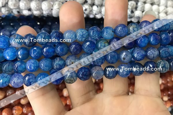 CAA1715 15 inches 8mm faceted round fire crackle agate beads