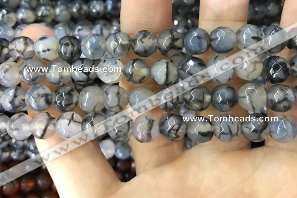 CAA1745 15 inches 12mm faceted round fire crackle agate beads