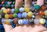 CAA1751 15 inches 12mm faceted round fire crackle agate beads