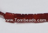 CAA178 15.5 inches 10*10mm carved square red agate gemstone beads