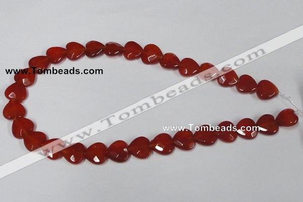 CAA180 15.5 inches 14*14mm faceted heart red agate gemstone beads