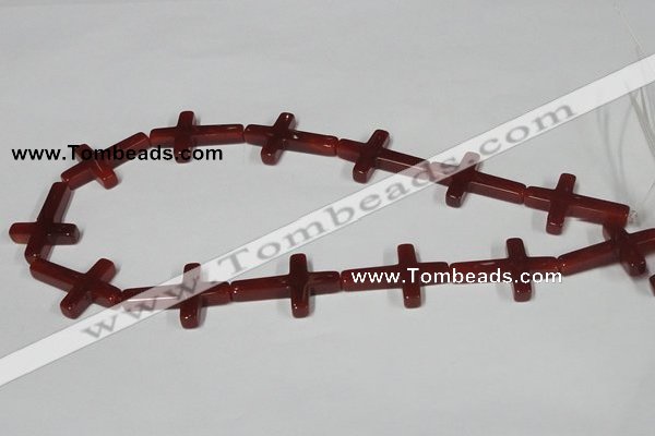 CAA183 15.5 inches 20*30mm cross red agate gemstone beads