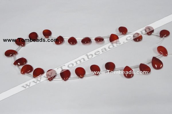 CAA186 Top-drilled 12*16mm flat teardrop red agate gemstone beads