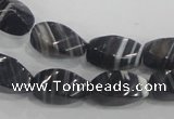 CAA214 15.5 inches 8*16mm twisted rice madagascar agate beads