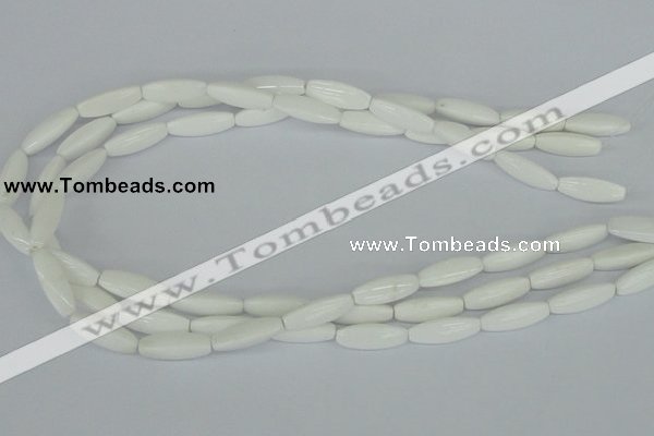 CAA22 15.5 inches 7*20mm faceted rice white agate gemstone beads