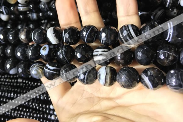 CAA2202 15.5 inches 14mm faceted round banded agate beads