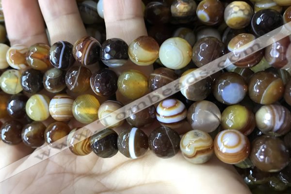 CAA2208 15.5 inches 12mm faceted round banded agate beads