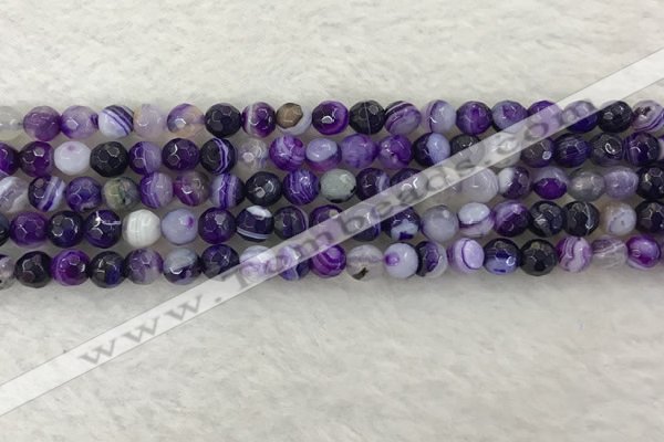 CAA2212 15.5 inches 6mm faceted round banded agate beads