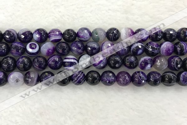 CAA2214 15.5 inches 10mm faceted round banded agate beads