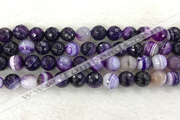 CAA2215 15.5 inches 12mm faceted round banded agate beads