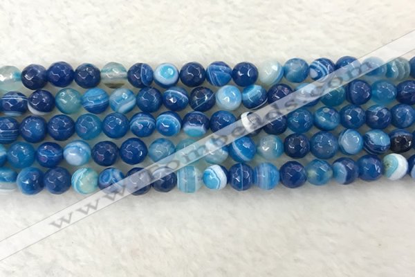 CAA2258 15.5 inches 8mm faceted round banded agate beads