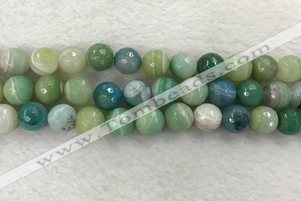 CAA2282 15.5 inches 14mm faceted round banded agate beads