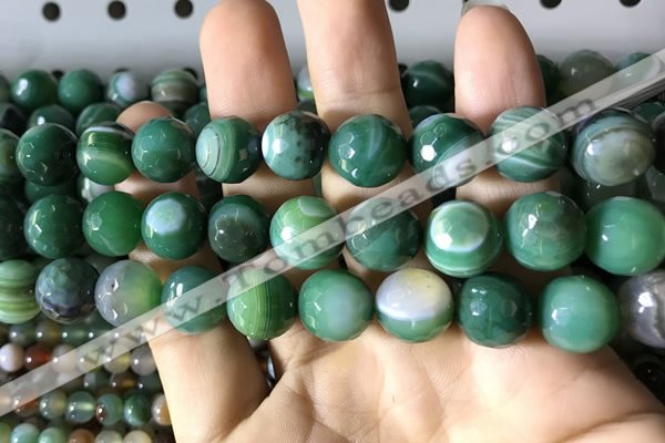 CAA2290 15.5 inches 14mm faceted round banded agate beads