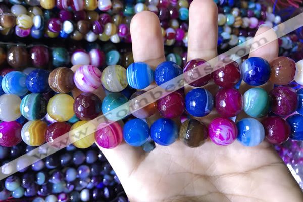 CAA2297 15.5 inches 14mm faceted round banded agate beads