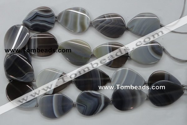 CAA237 15.5 inches 30*40mm flat teardrop grey line agate beads