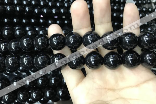 CAA2408 15.5 inches 16mm round black agate beads wholesale