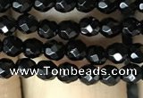 CAA2414 15.5 inches 3mm faceted round black agate beads wholesale