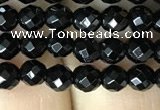 CAA2415 15.5 inches 4mm faceted round black agate beads wholesale