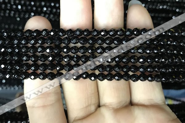 CAA2415 15.5 inches 4mm faceted round black agate beads wholesale