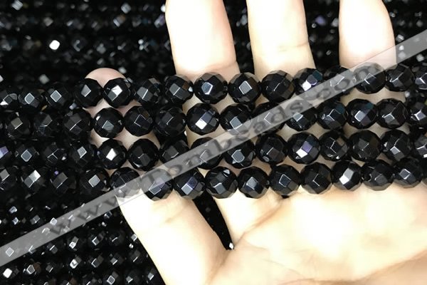 CAA2417 15.5 inches 8mm faceted round black agate beads wholesale