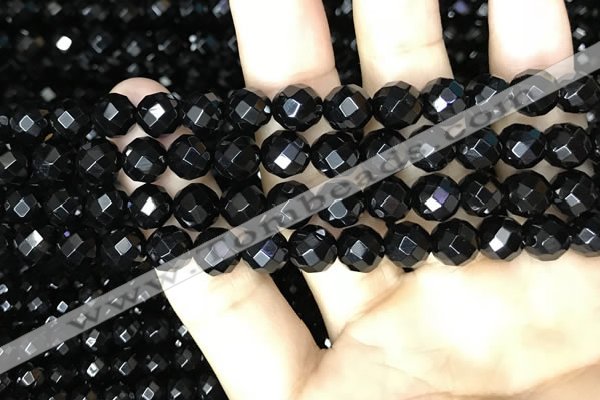 CAA2418 15.5 inches 10mm faceted round black agate beads wholesale