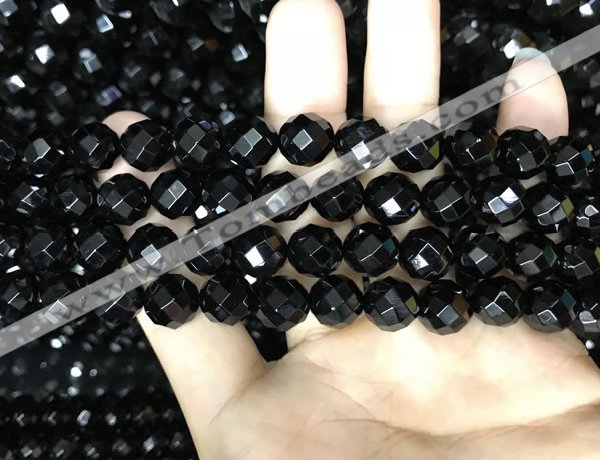 CAA2419 15.5 inches 12mm faceted round black agate beads wholesale