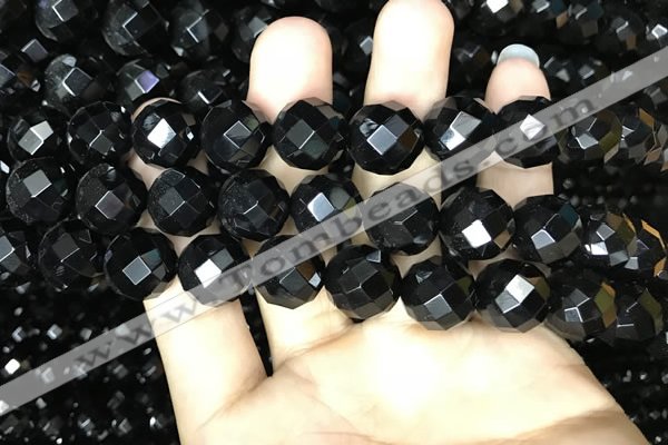 CAA2422 15.5 inches 18mm faceted round black agate beads wholesale