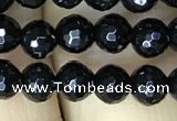 CAA2425 15.5 inches 4mm faceted round black agate beads wholesale