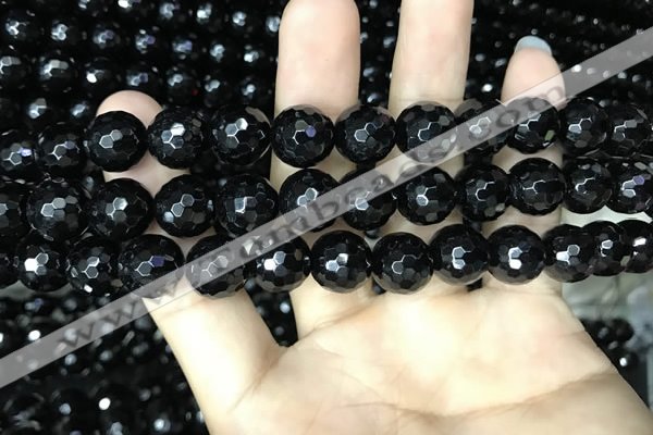 CAA2430 15.5 inches 14mm faceted round black agate beads wholesale