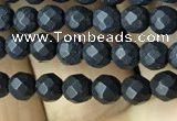 CAA2437 15.5 inches 4mm faceted round matte black agate beads