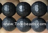 CAA2439 15.5 inches 8mm faceted round matte black agate beads