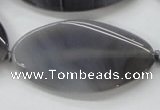 CAA244 15.5 inches 25*50mm twisted oval grey line agate beads