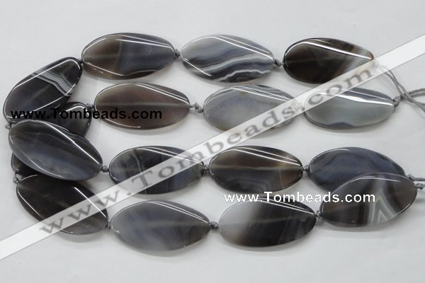 CAA244 15.5 inches 25*50mm twisted oval grey line agate beads