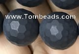 CAA2442 15.5 inches 14mm faceted round matte black agate beads