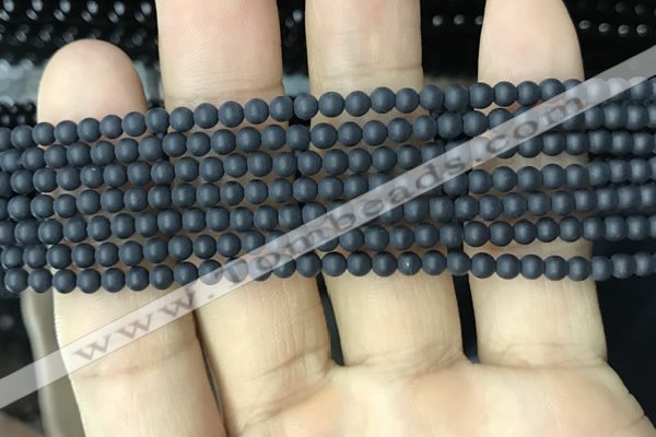 CAA2446 15.5 inches 3mm round matte black agate beads wholesale