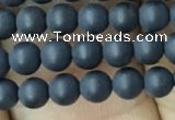 CAA2447 15.5 inches 4mm round matte black agate beads wholesale