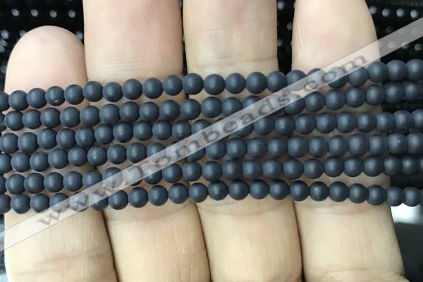 CAA2447 15.5 inches 4mm round matte black agate beads wholesale