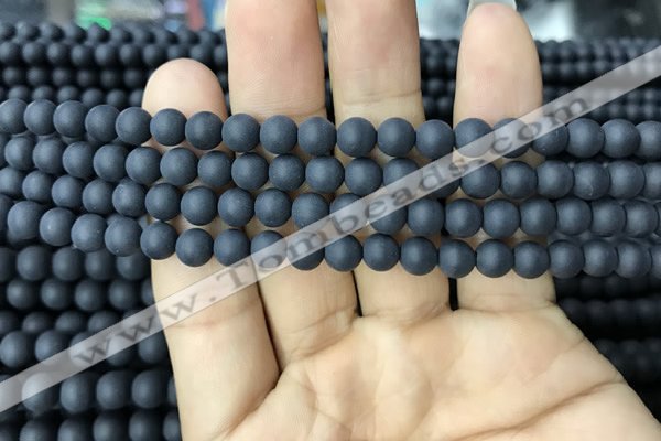 CAA2448 15.5 inches 6mm round matte black agate beads wholesale