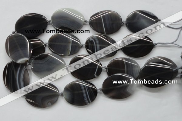 CAA245 15.5 inches 30*40mm twisted oval grey line agate beads